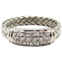 Designer Roberto Coin 18 Karat White Gold Pave Diamond Weaved Ring
