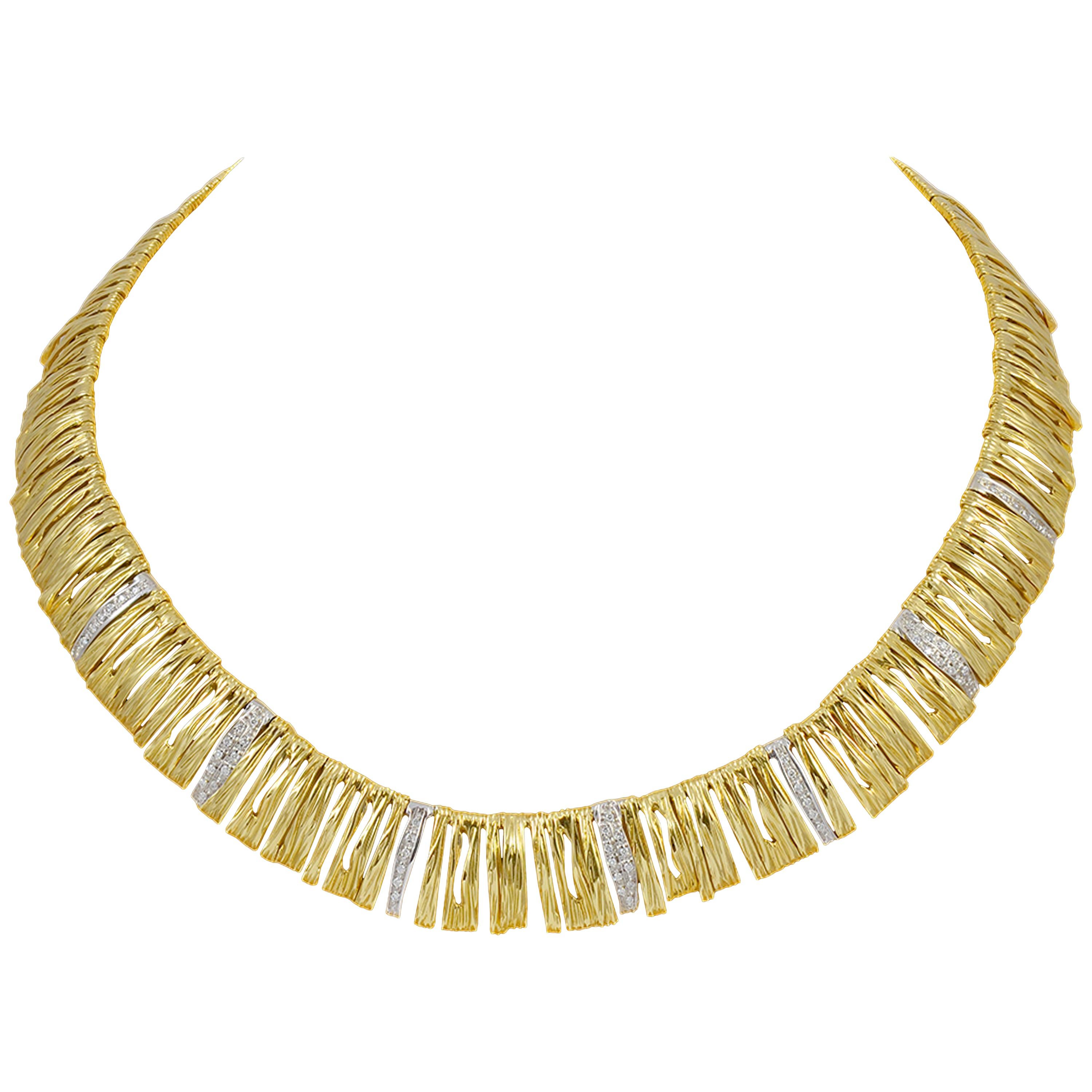 Designer Roberto Coin Diamond Elephant Skin Necklace, 18 Karat Gold 53 Grams