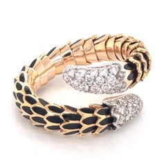 Designer Roberto Coin Diamond Enamel Snake Scale Gold Ring Estate Fine Jewelry