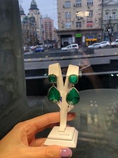 Designer Rock Crystal Green Garnet White Gold Statement Fashion Drop Earrings