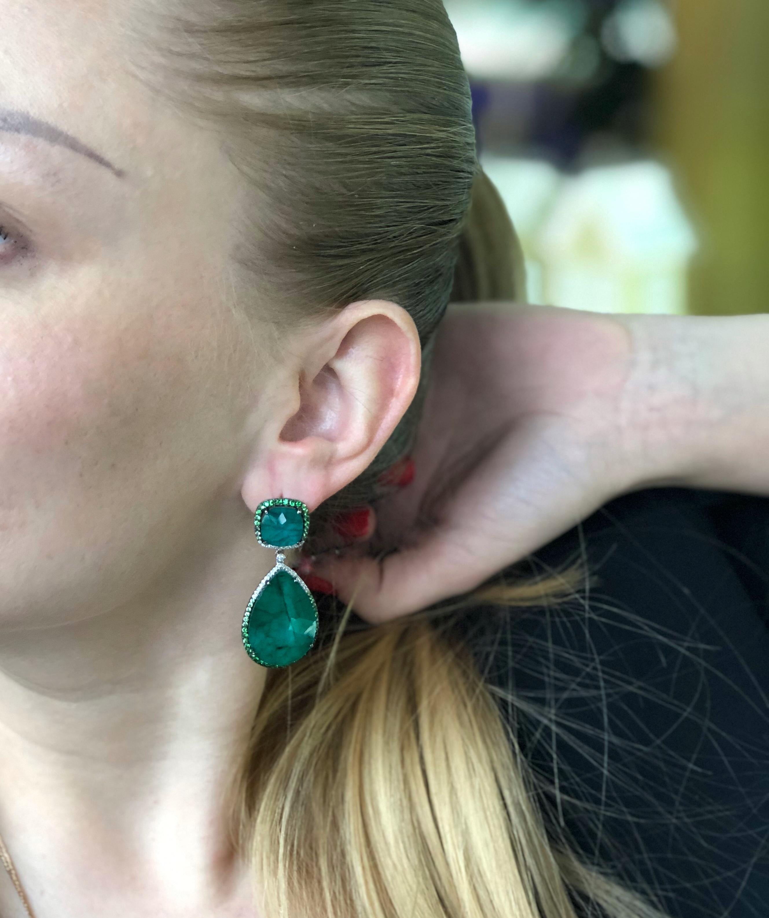 green crystal drop earrings