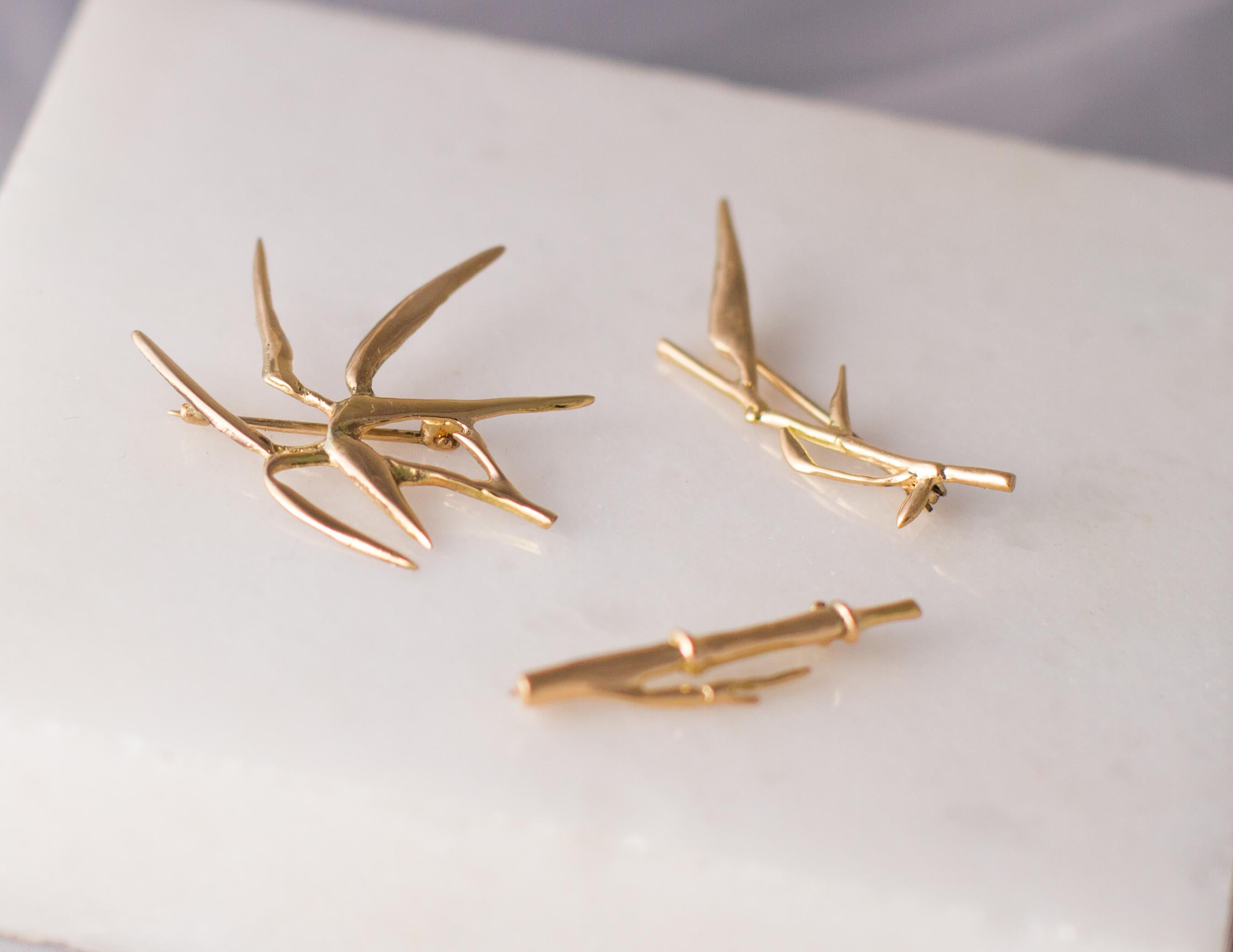 Featured in Vogue Designer Rose Gold Contemporary Bamboo Brooches Triptych For Sale 2