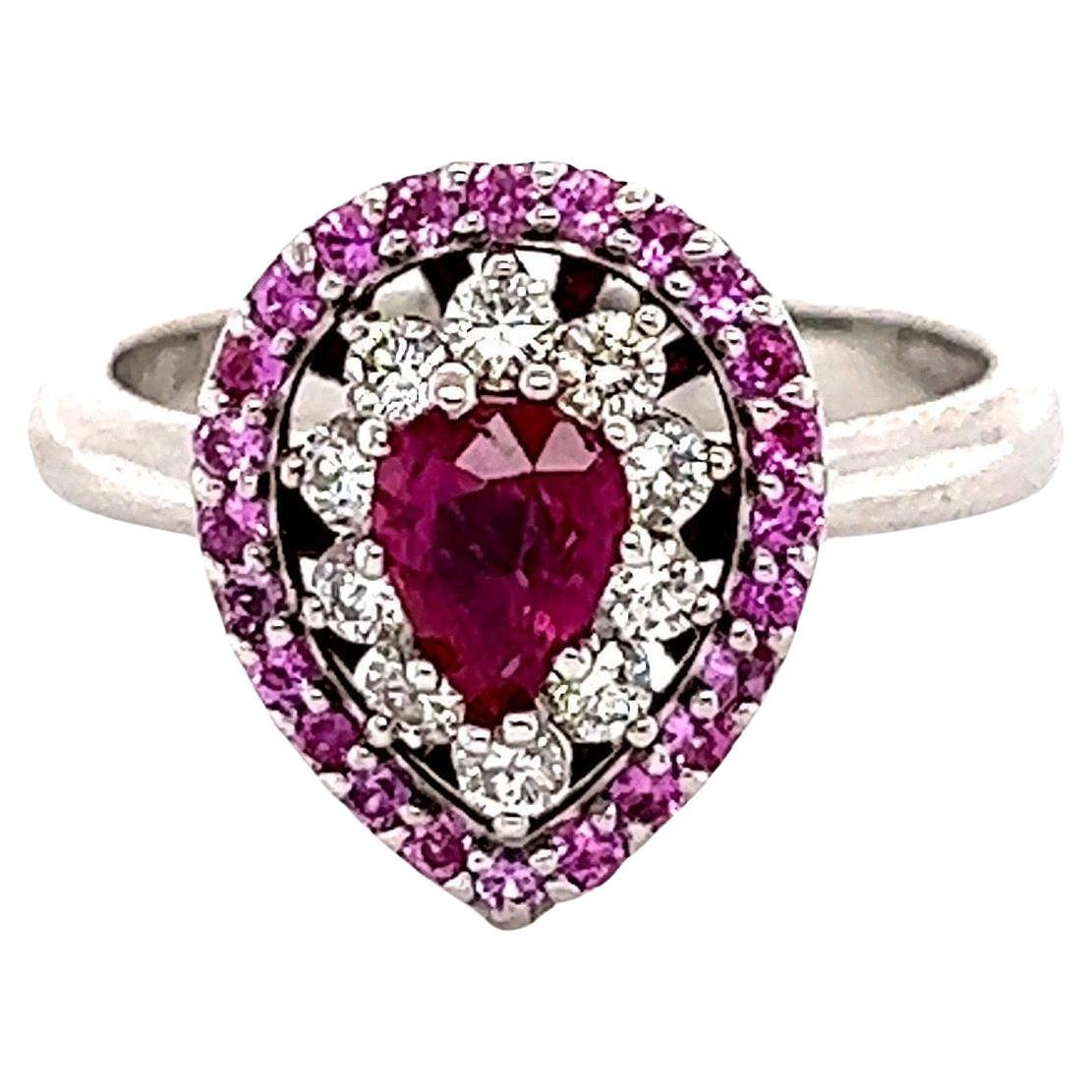 Designer Roshe Jewels 14K White Gold 1.27ct Pear Cut Ruby Engagement Ring