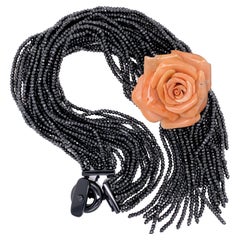 Retro Designer Rosita Petrosino Carved Coral Rose Multi Strand Spinel Bead Necklace