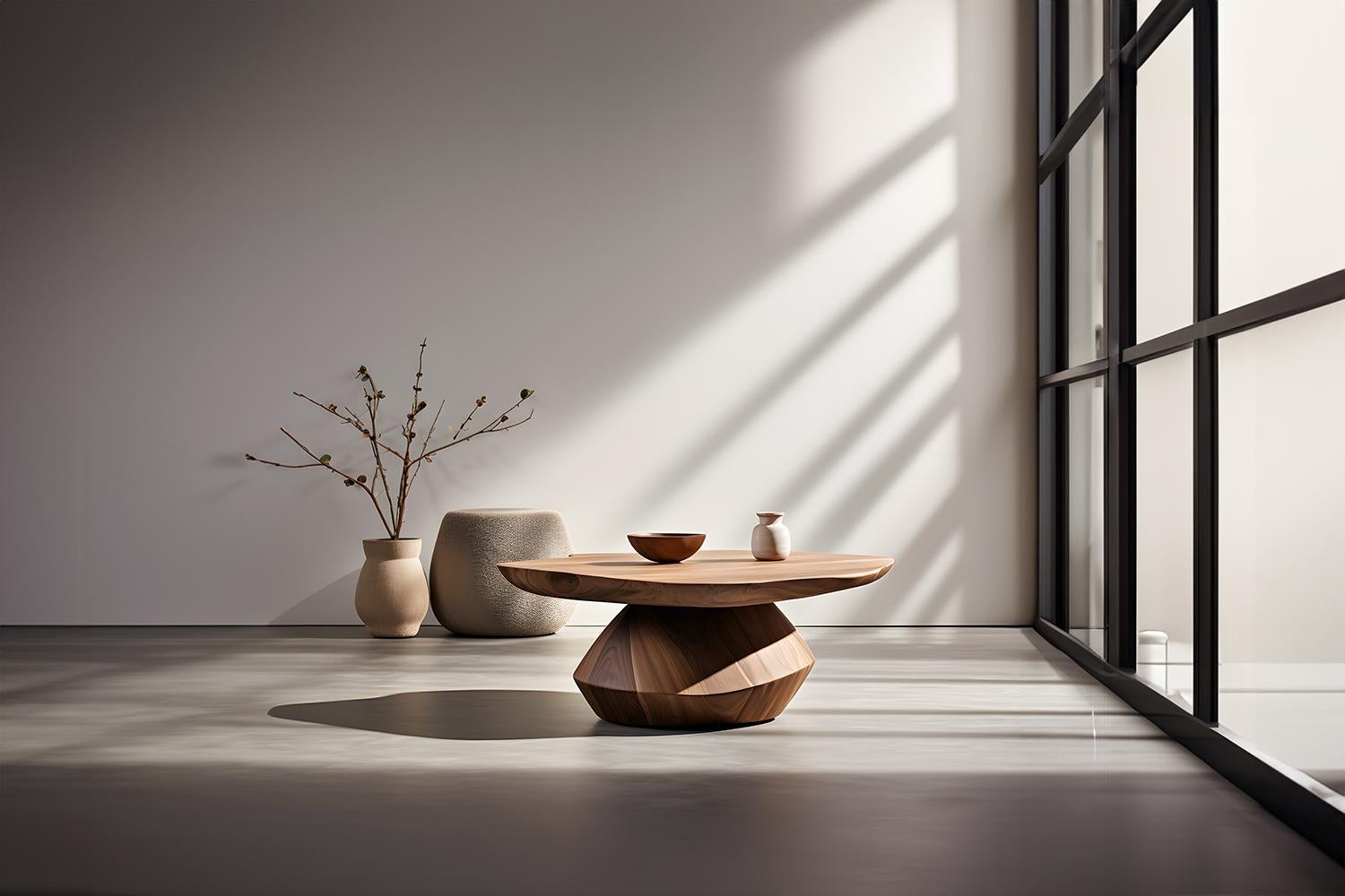 Mexican Designer Round Coffee Table Solace 33: Organic Shapes in Solid Wood For Sale