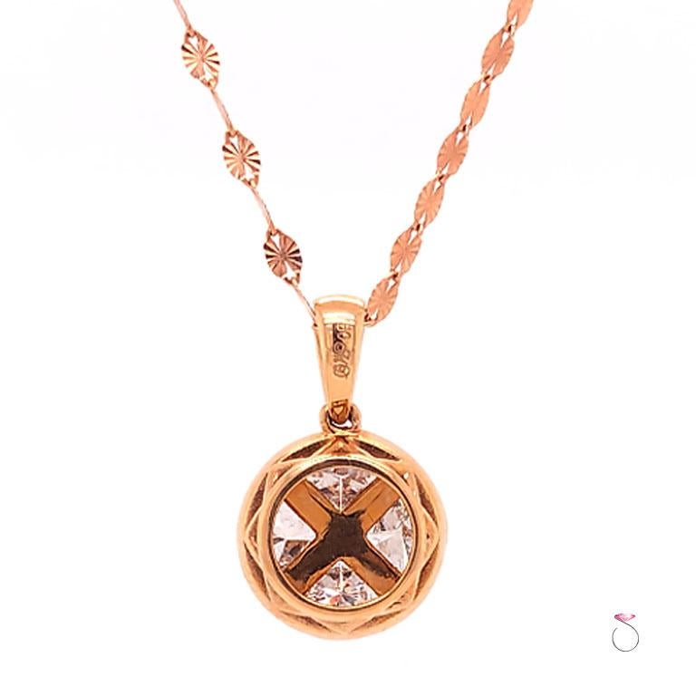 Designer Round Pizza Cut Diamond Pendant in 18k Rose Gold with Chain, 1.45 Carat In New Condition For Sale In Honolulu, HI