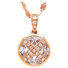 Designer Round Pizza Cut Diamond Pendant in 18k Rose Gold with Chain, 1.45 Carat