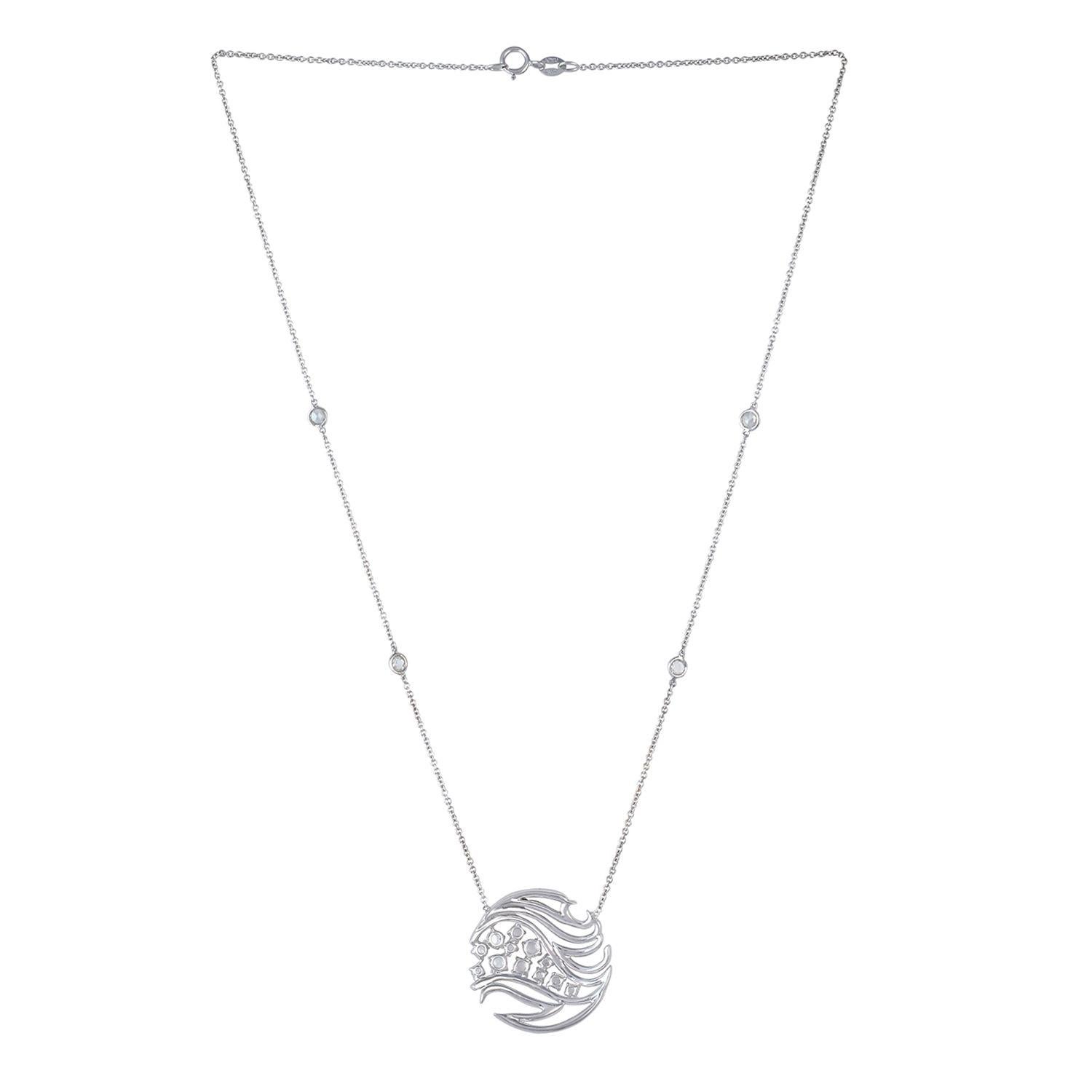 Taille rose Collier pendentif de créateur en or 18 carats avec diamants ronds taille rose et saphirs bleus en vente