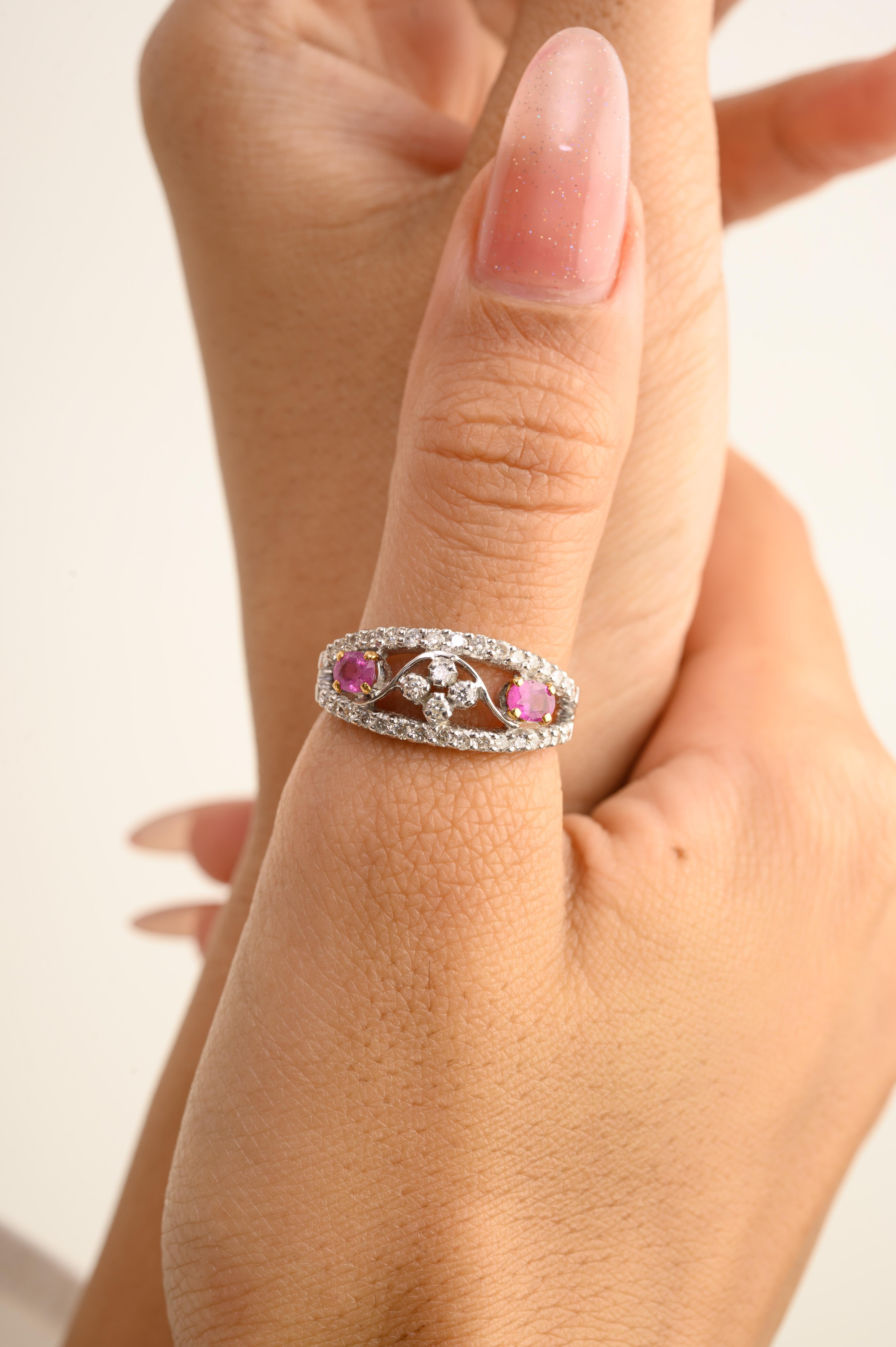 Im Angebot: Designer Pink Sapphire Diamond Flower Wedding Ring für Frauen in 14k Weißgold () 2