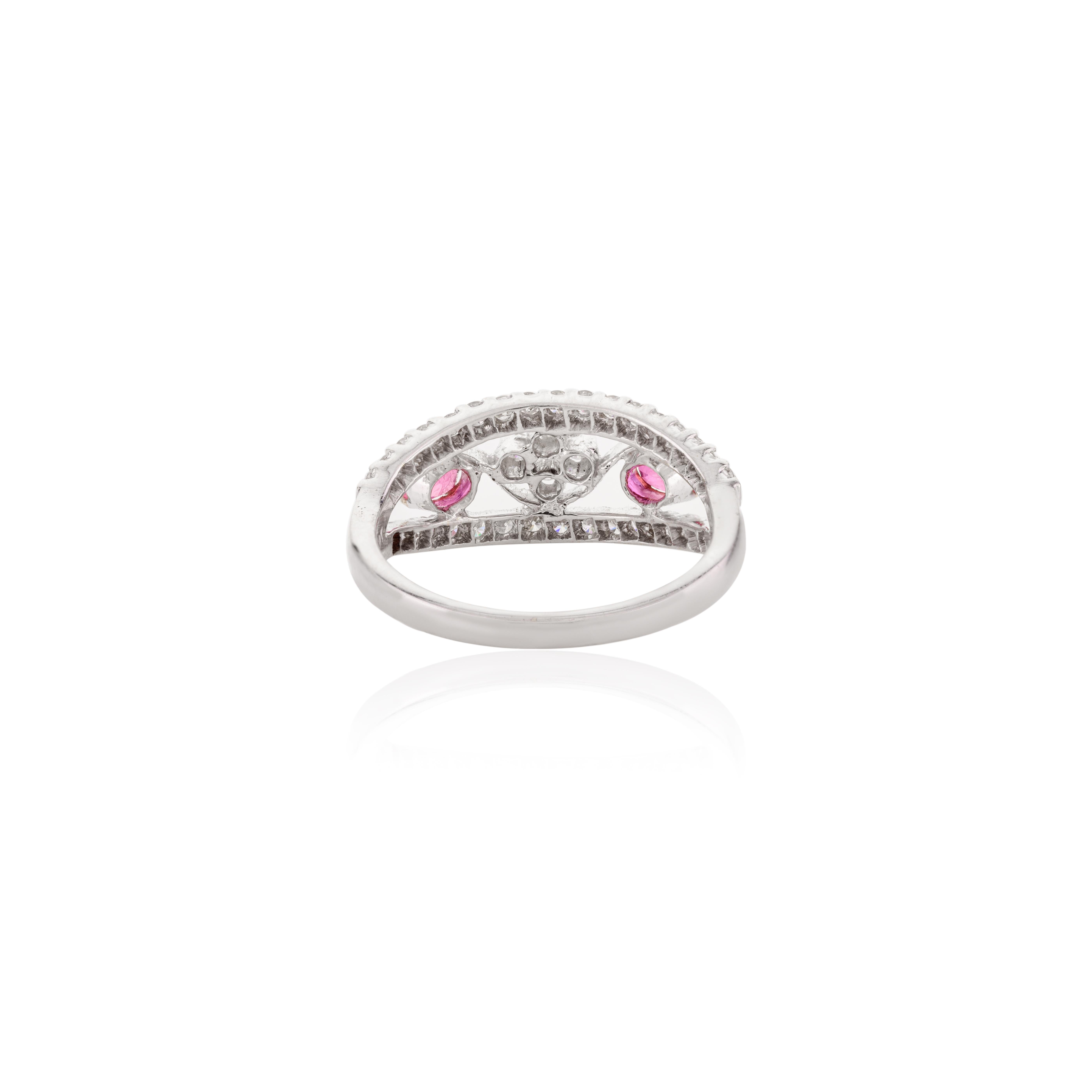 Im Angebot: Designer Pink Sapphire Diamond Flower Wedding Ring für Frauen in 14k Weißgold () 5