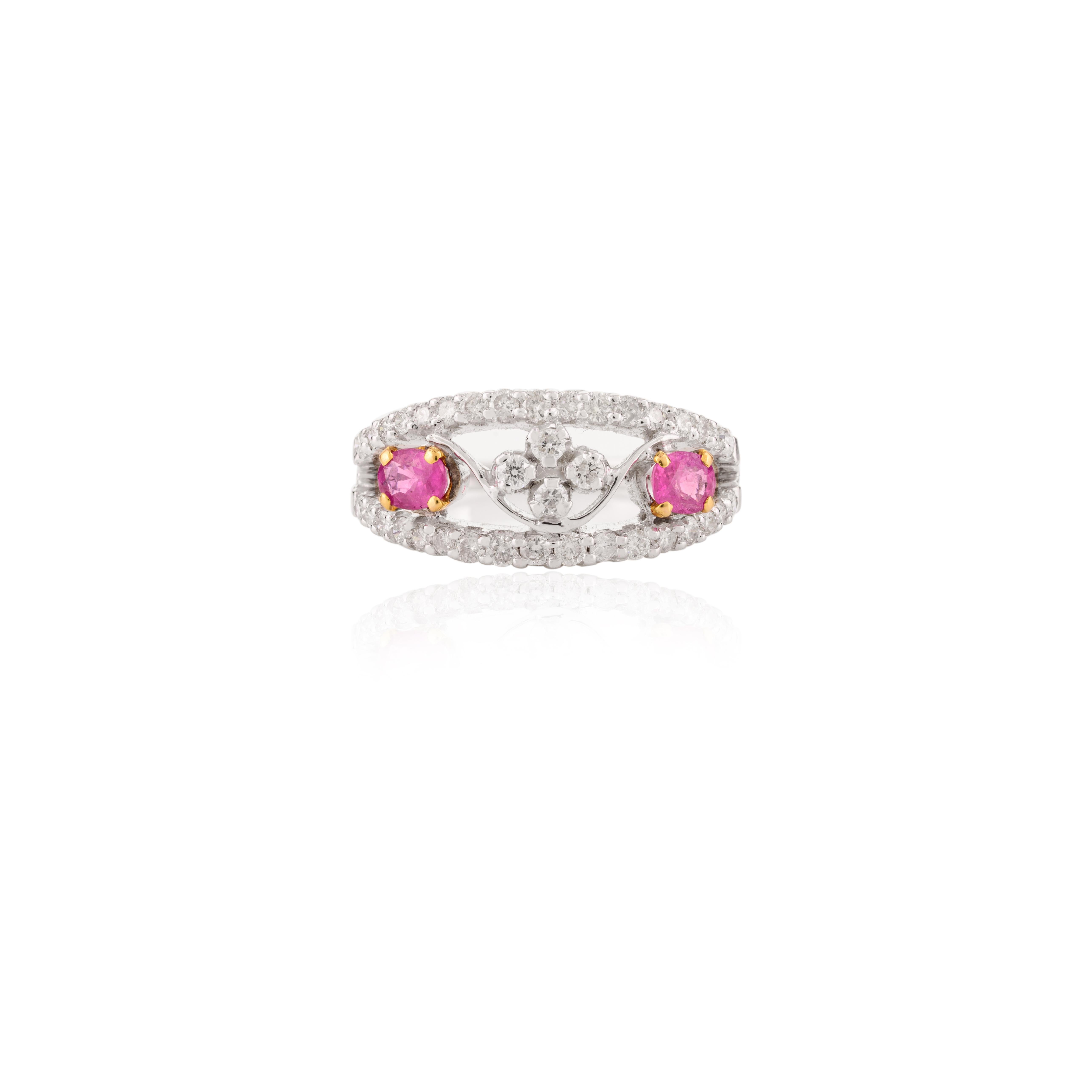Im Angebot: Designer Pink Sapphire Diamond Flower Wedding Ring für Frauen in 14k Weißgold () 8