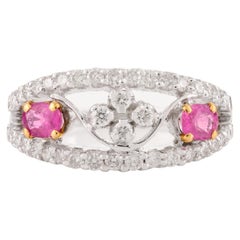 Designer Pink Sapphire Diamond Flower Wedding Ring für Frauen in 14k Weißgold