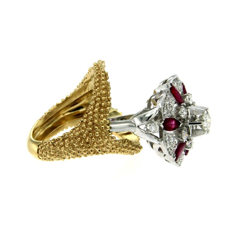 Designer Ruby Diamond Gold Detachable Ring For Sale at 1stDibs
