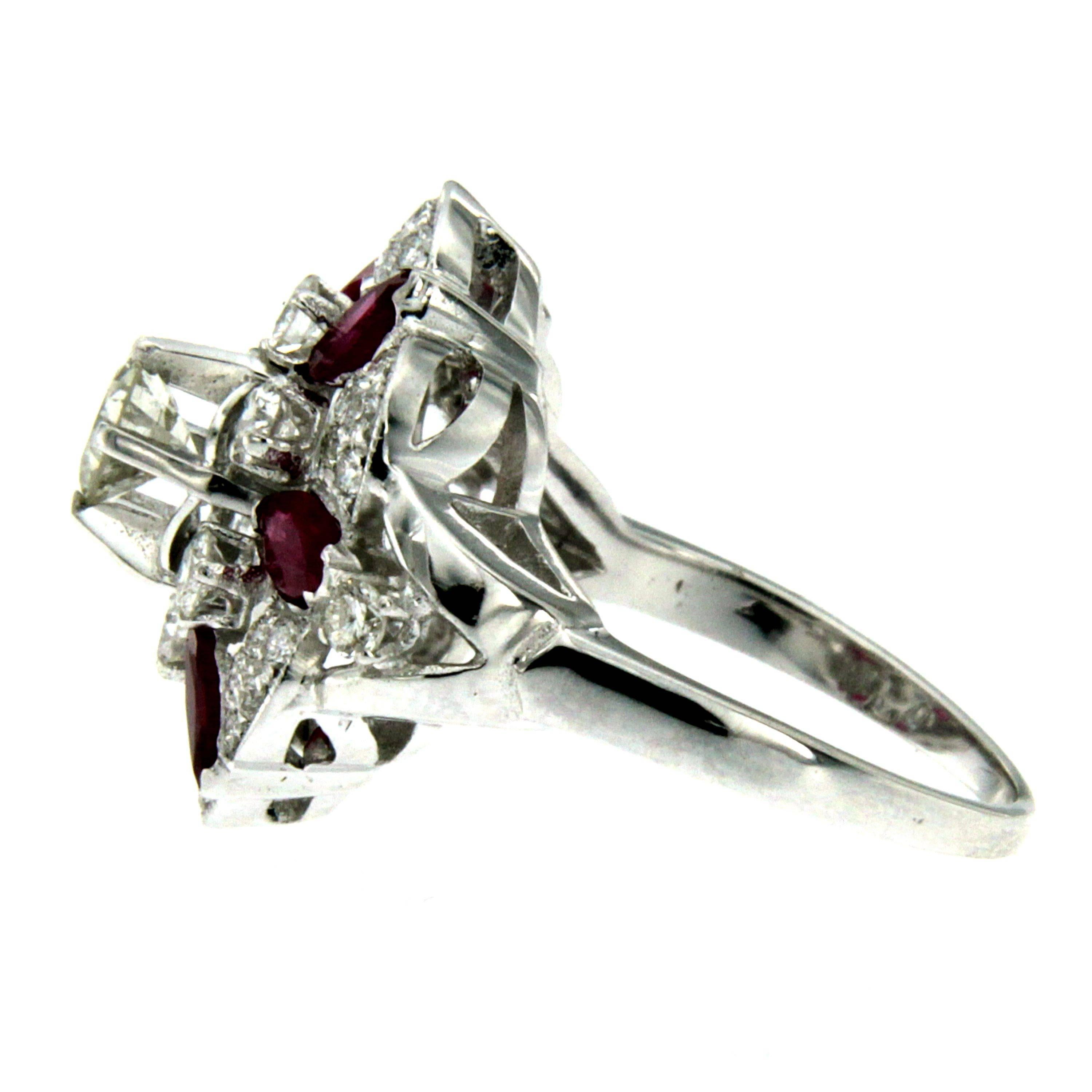 Brilliant Cut Designer Ruby Diamond Gold Ring For Sale