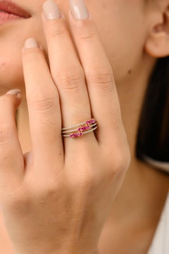 Designer Ruby Diamond Wedding Band Ring Gift for Mom in 18k Yellow Gold