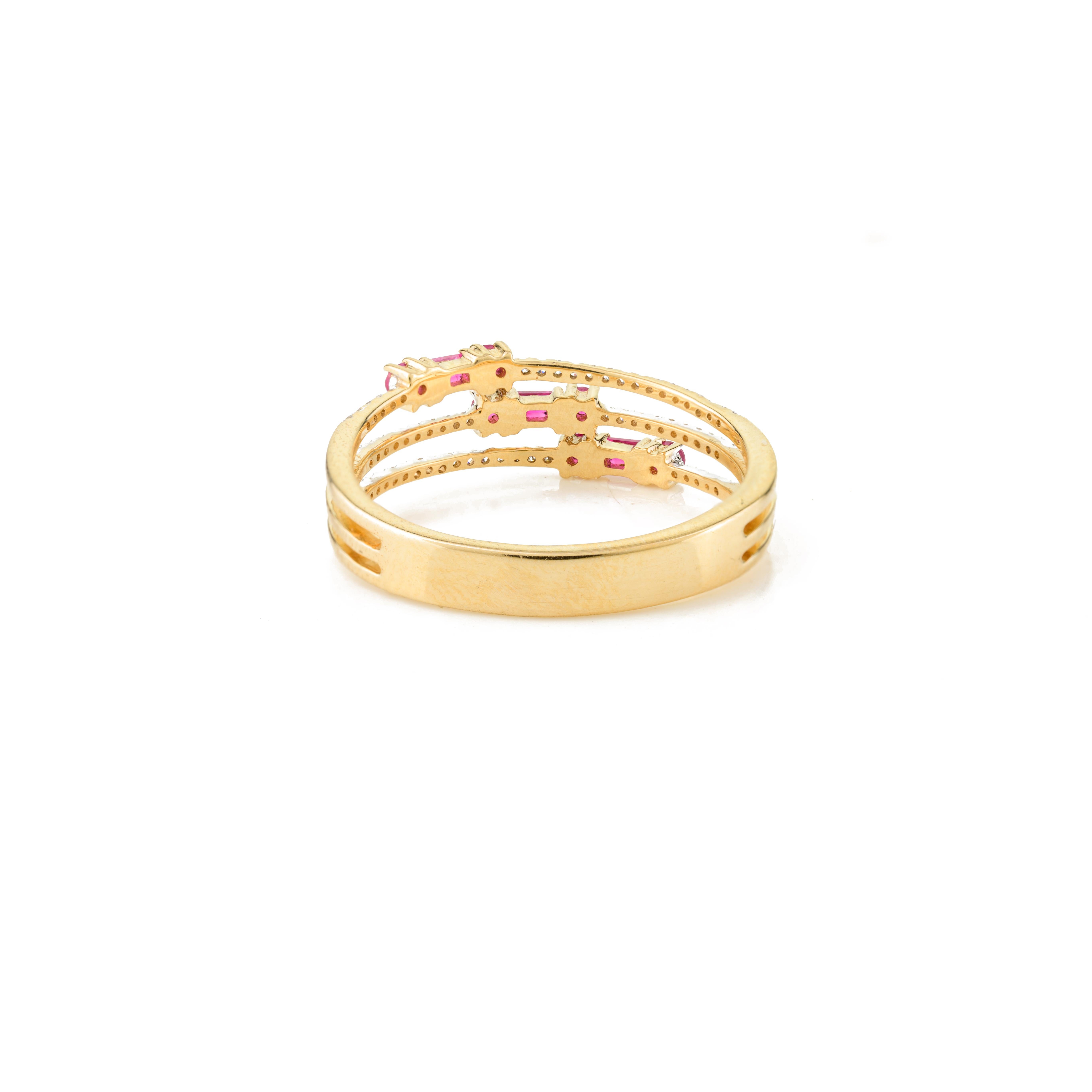 For Sale:  Designer Ruby Diamond Wedding Band Ring Gift for Mom in 18k Yellow Gold 5
