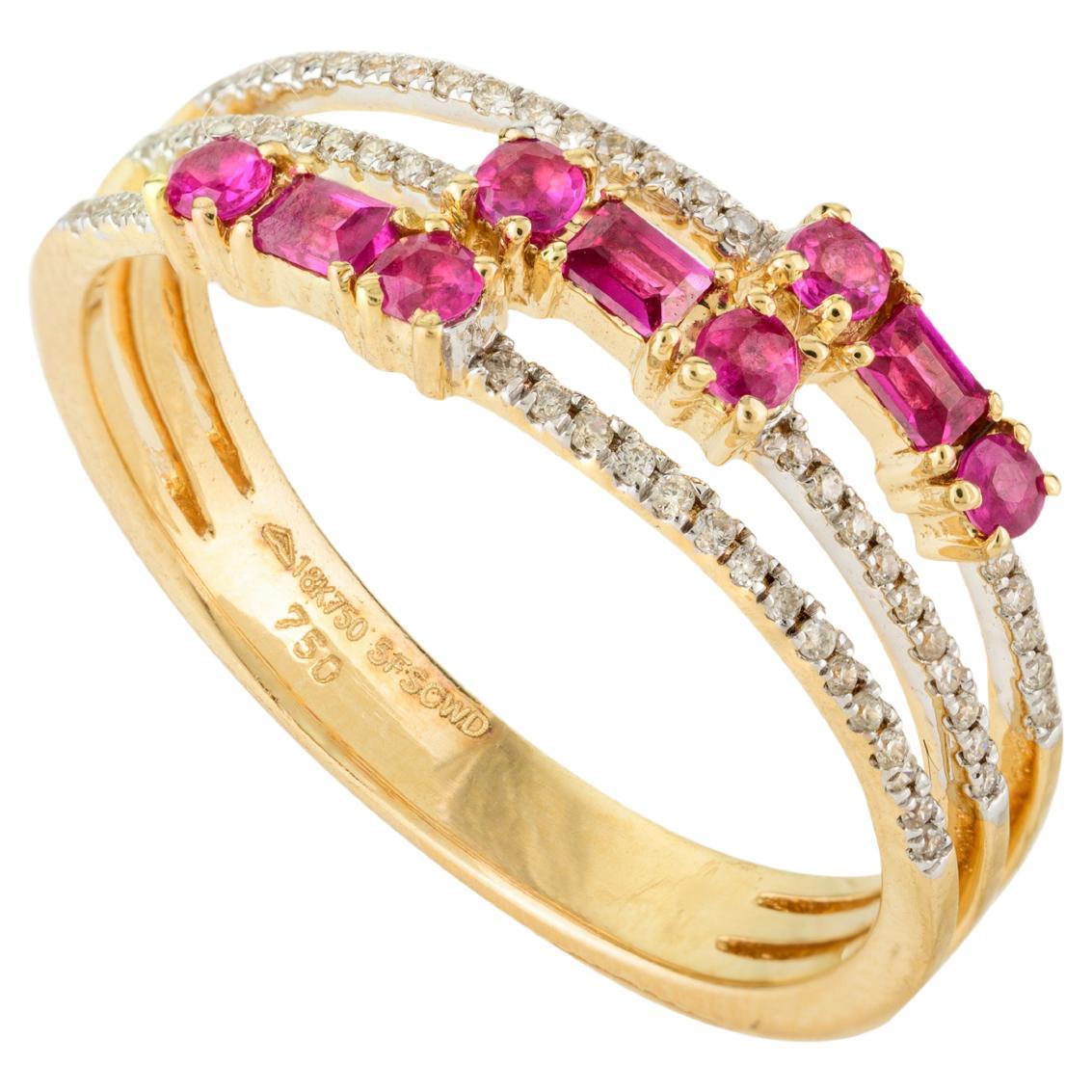 For Sale:  Designer Ruby Diamond Wedding Band Ring Gift for Mom in 18k Yellow Gold