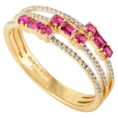 Designer Ruby Diamond Wedding Band Ring Gift for Mom in 18k Yellow Gold