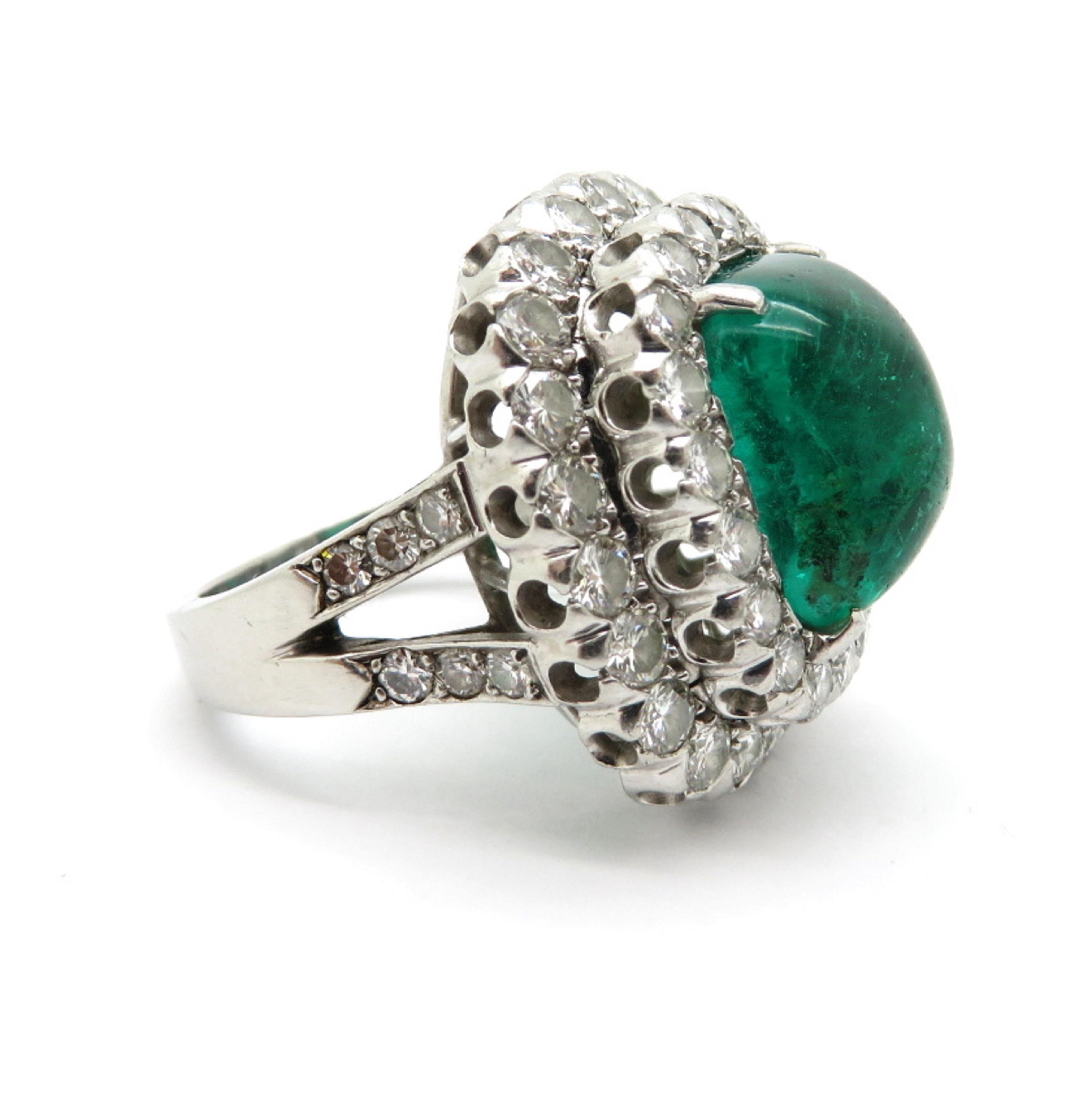 Designer Ruser AGL Certified Platinum Large Emerald and Double Halo Diamond Ring In Excellent Condition In Scottsdale, AZ