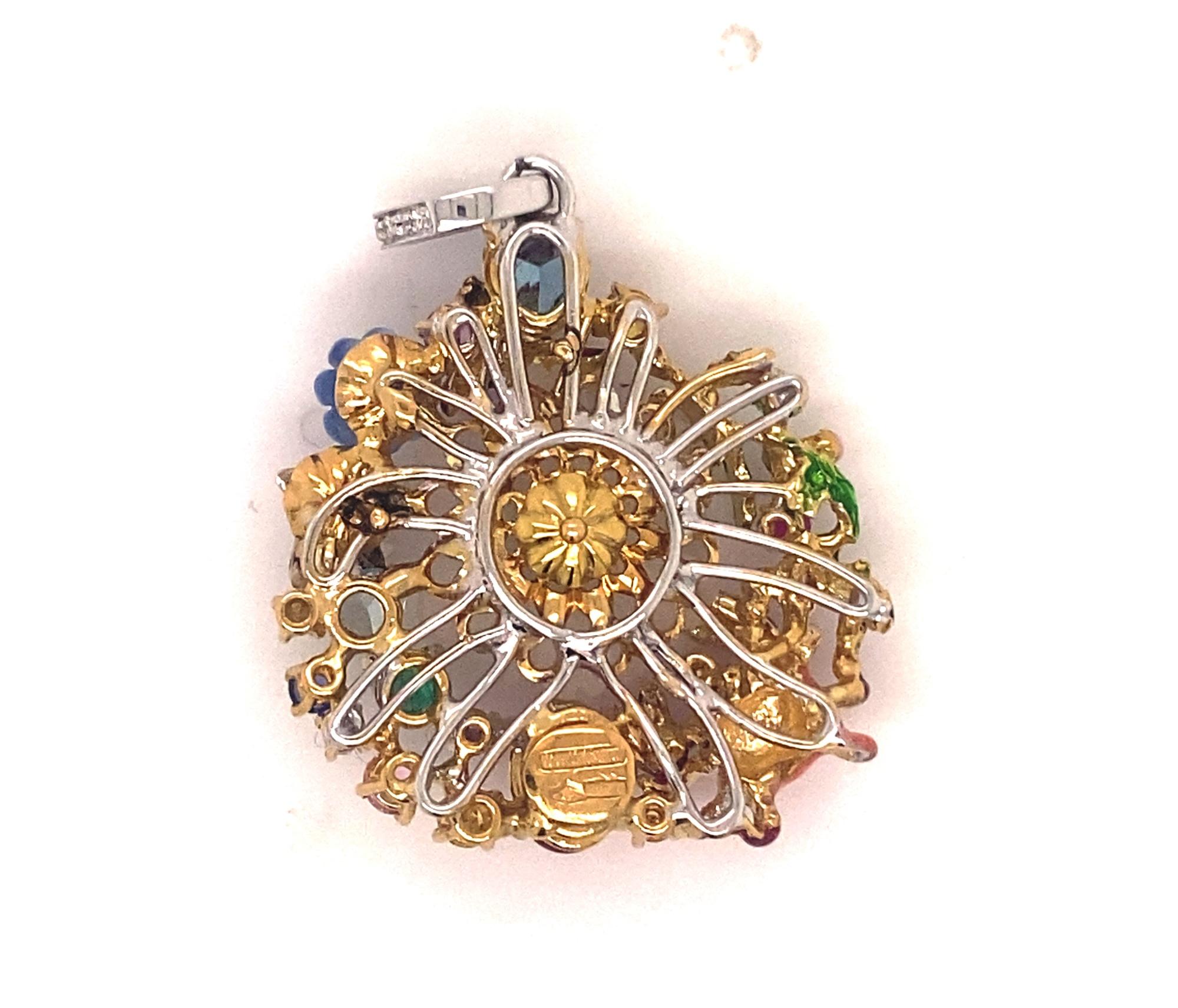Round Cut Designer Santagostino Fine Art Jewelry Multi Gemstone Pendant For Sale