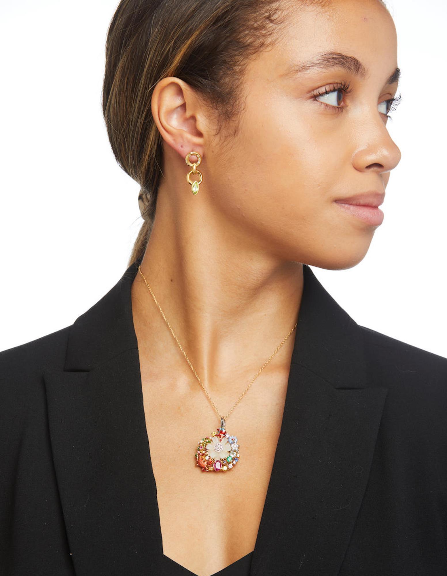 Women's or Men's Designer Santagostino Fine Art Jewelry Multi Gemstone Pendant For Sale