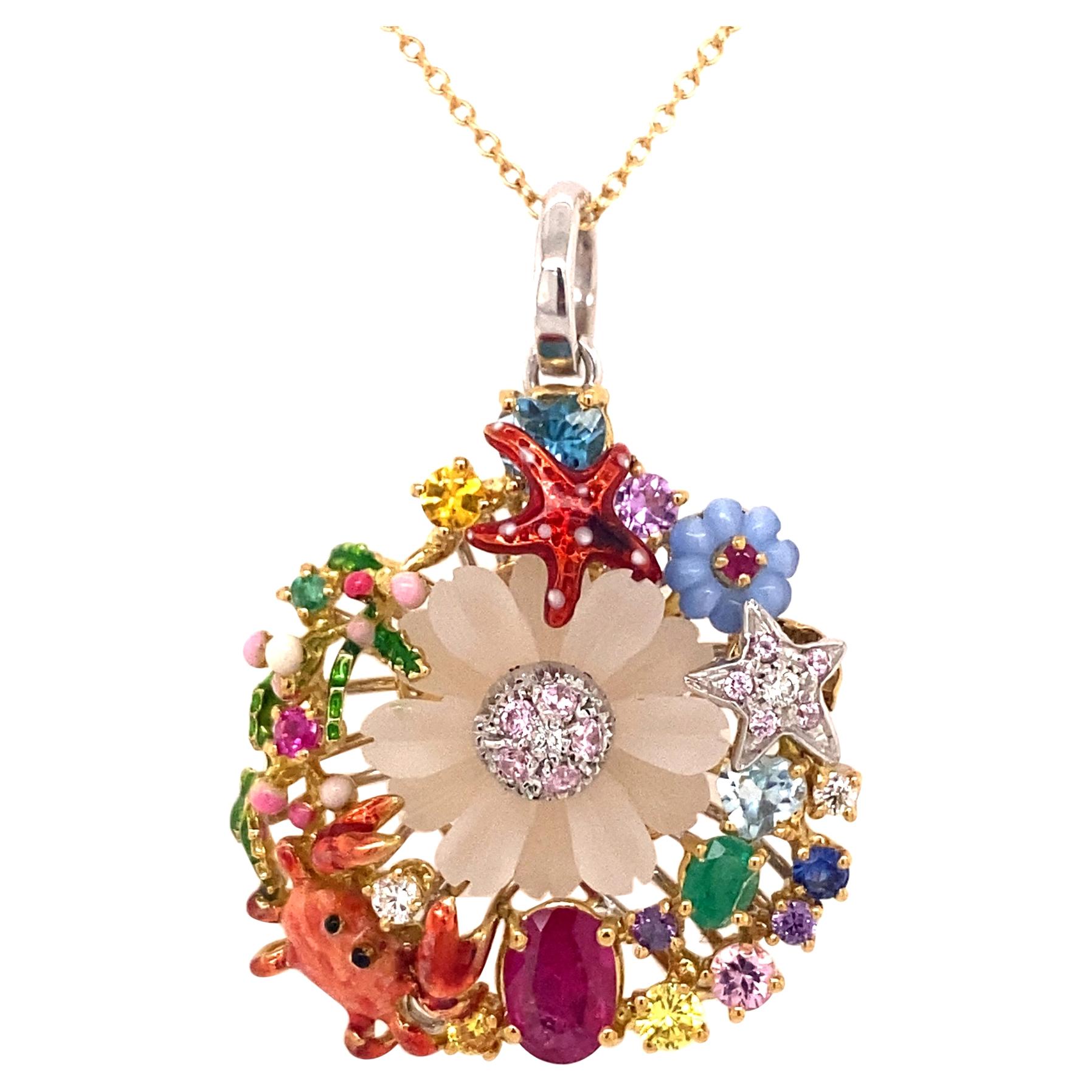 Designer Santagostino Fine Art Jewelry Multi Gemstone Pendant For Sale