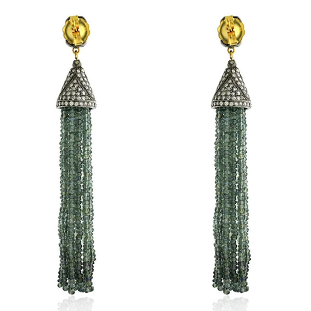 Modern Designer Sapphire and Diamond Tassel Earring in Gold and Silver For Sale