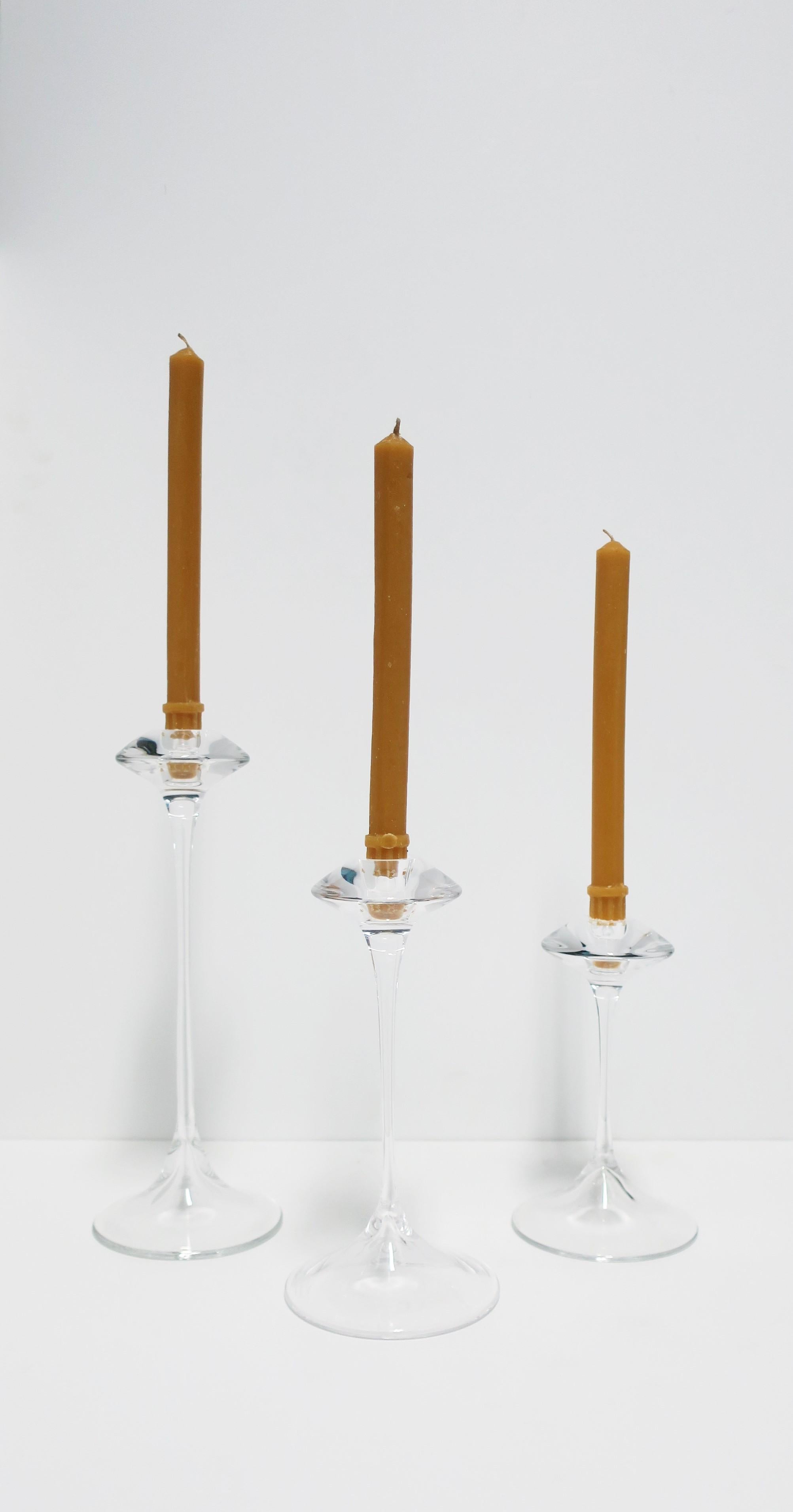 Swedish Scandinavian Modern Crystal Candlestick Holders Designer, Sweden, Set of 3 For Sale