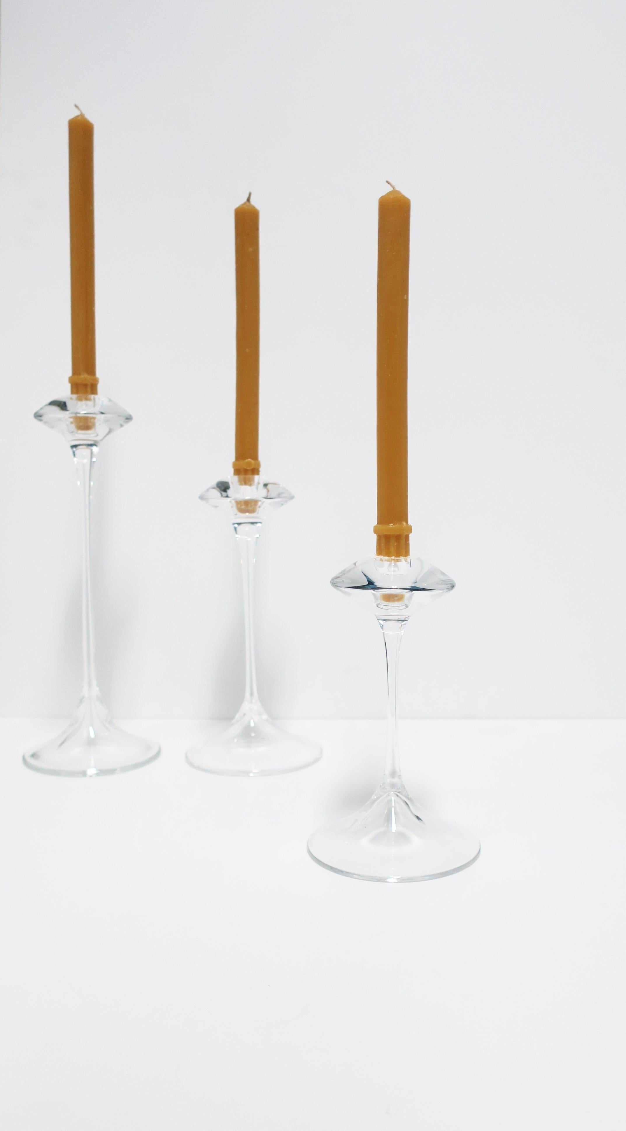 Scandinavian Modern Crystal Candlestick Holders Designer, Sweden, Set of 3 In Excellent Condition For Sale In New York, NY