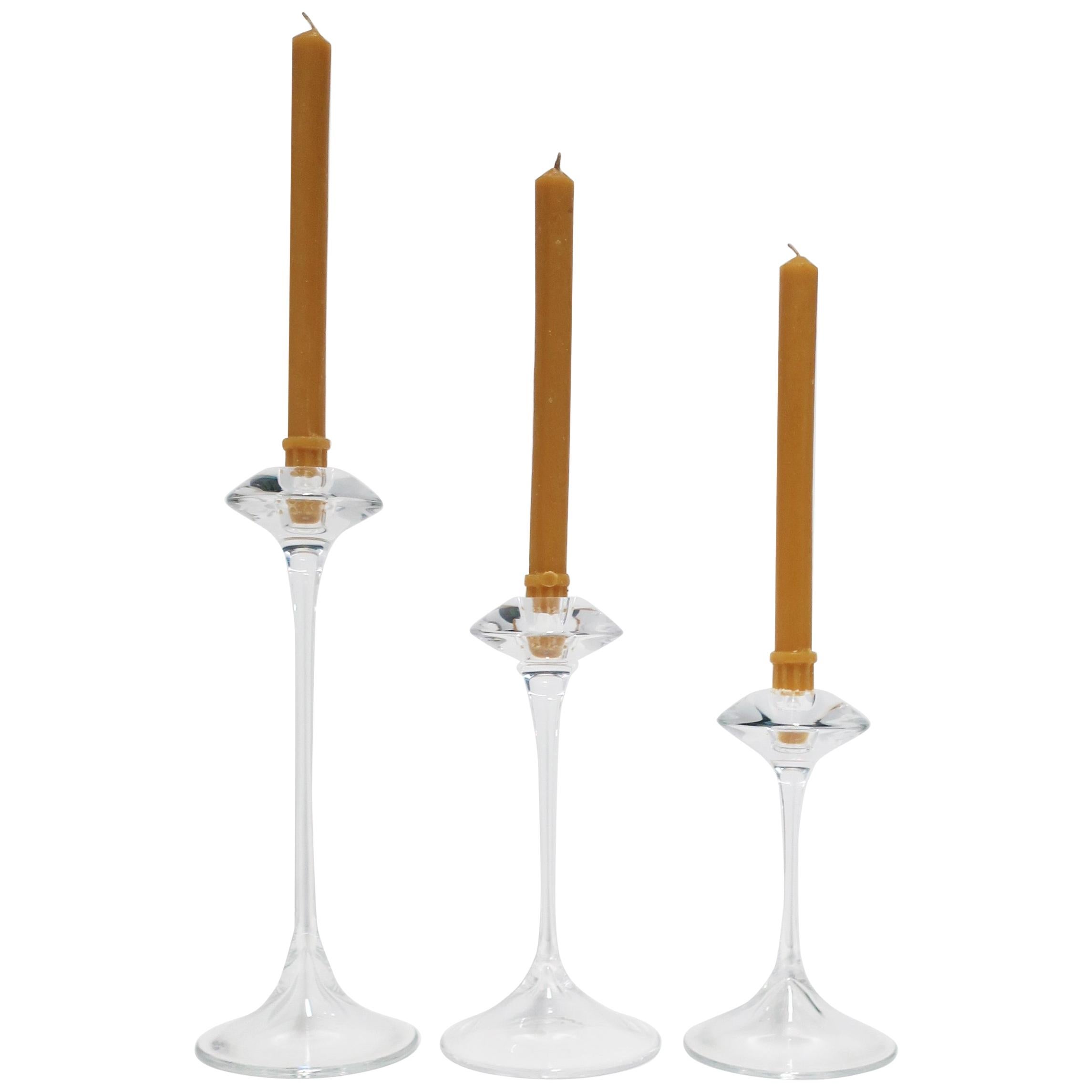 Scandinavian Modern Crystal Candlestick Holders Designer, Sweden, Set of 3
