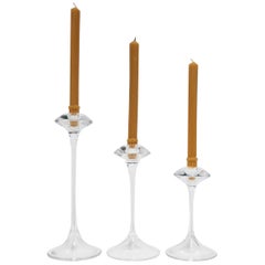 Designer Scandinavian Modern Crystal Candlestick Holders, Sweden, Set of 3