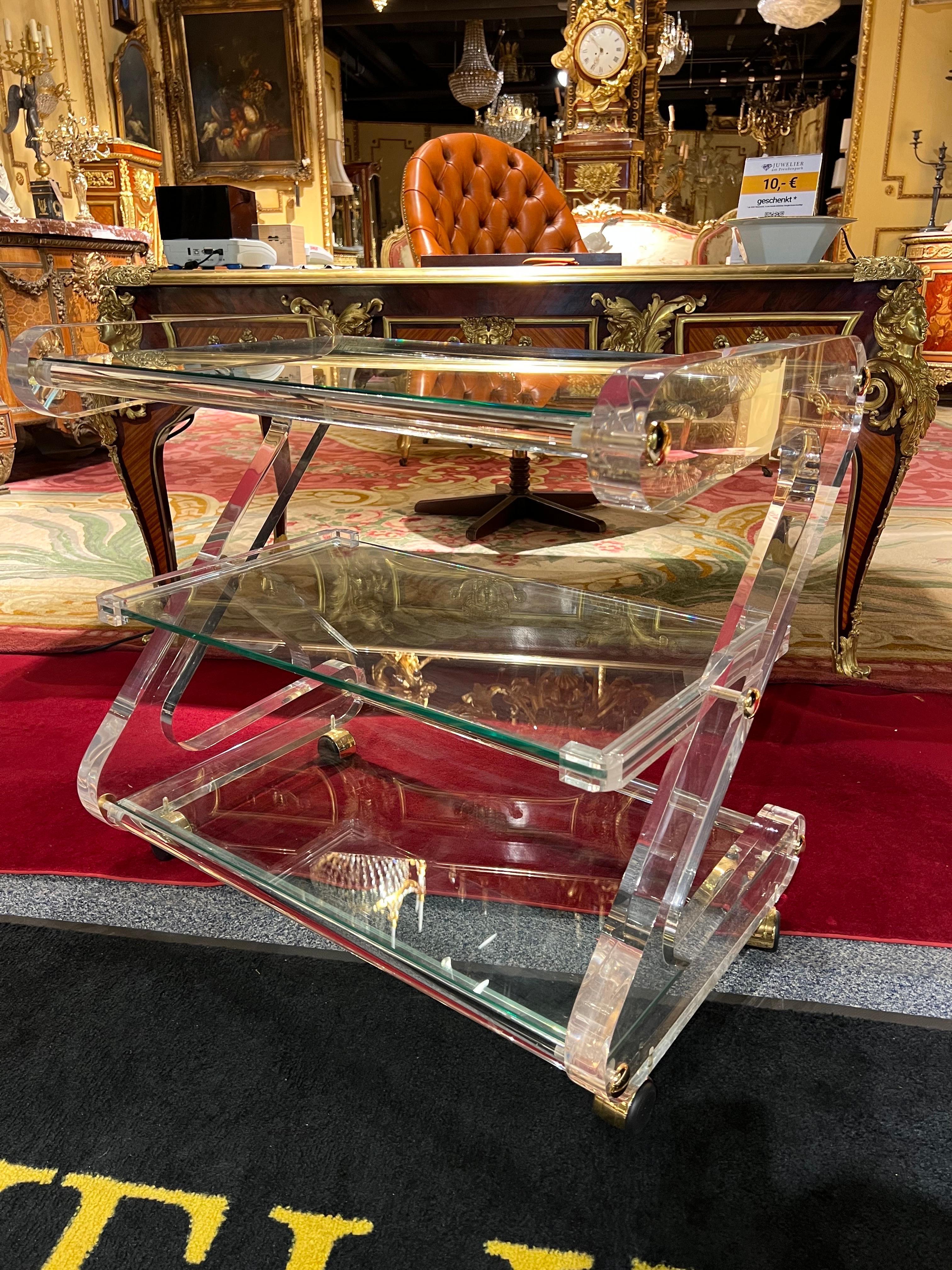 Designer Serving Table / Coffee and Cocktail Roll Table with Acrylic Frame For Sale 4