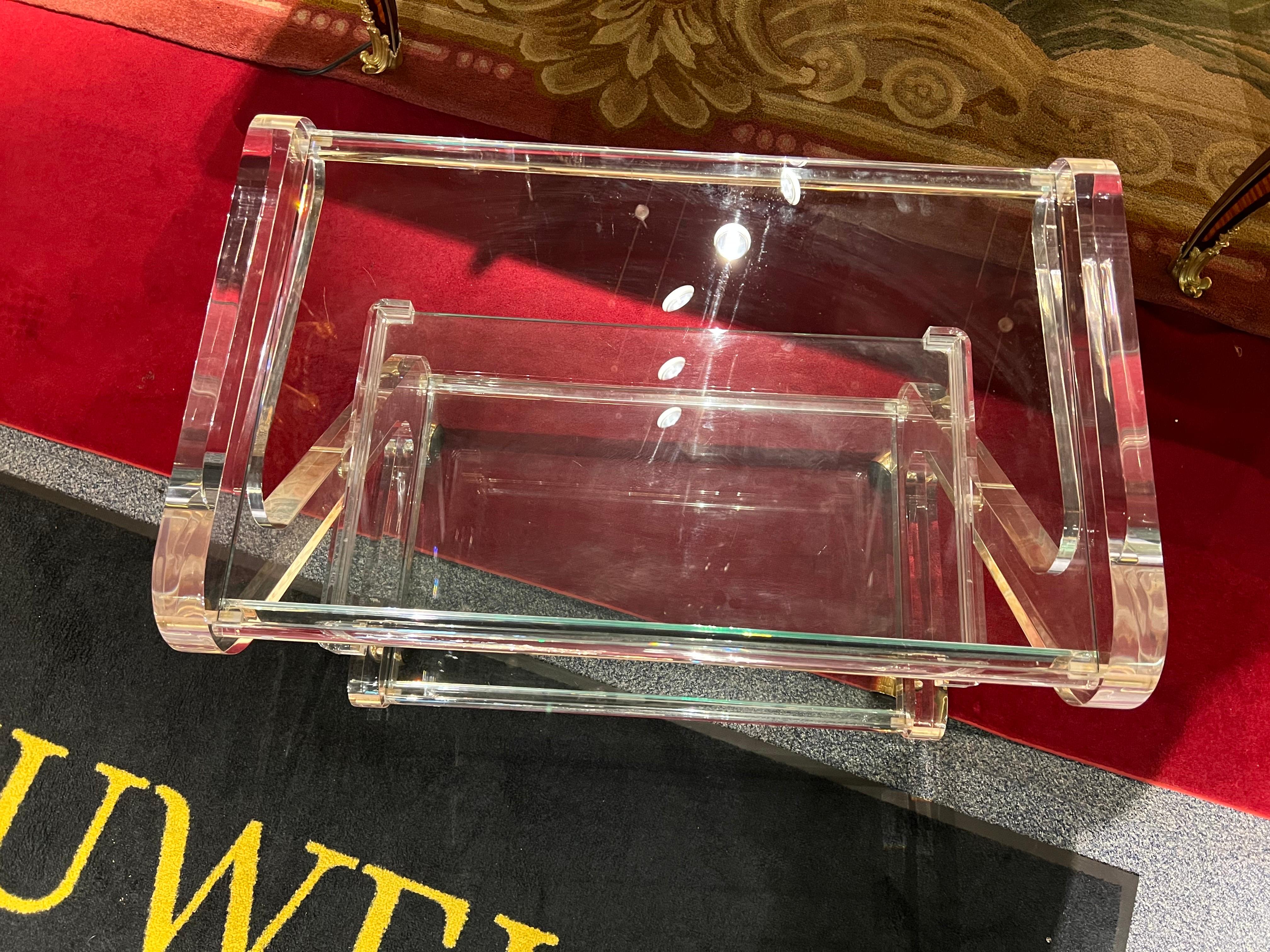Art Deco Designer Serving Table / Coffee and Cocktail Roll Table with Acrylic Frame For Sale