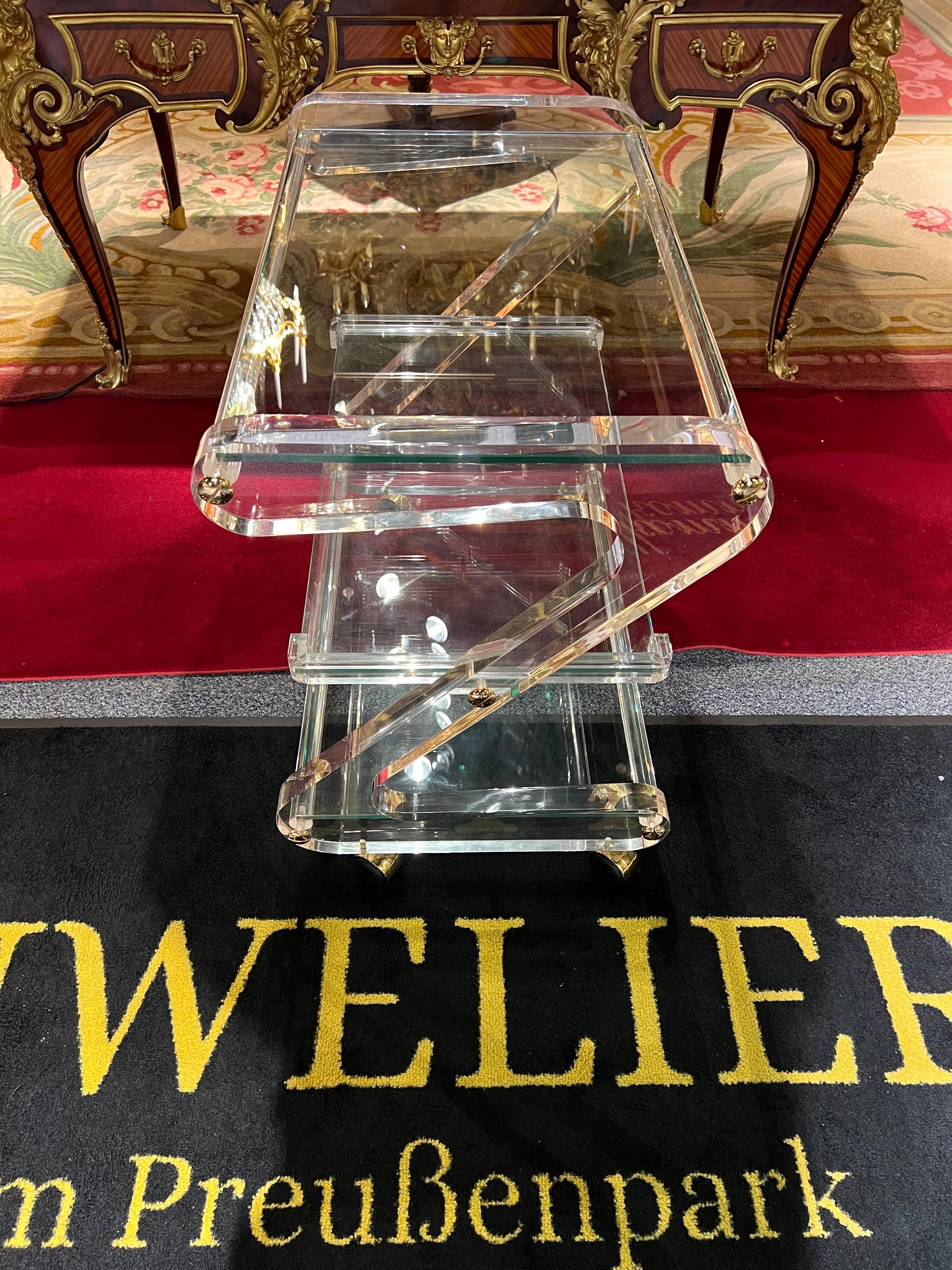 20th Century Designer Serving Table / Coffee and Cocktail Roll Table with Acrylic Frame For Sale