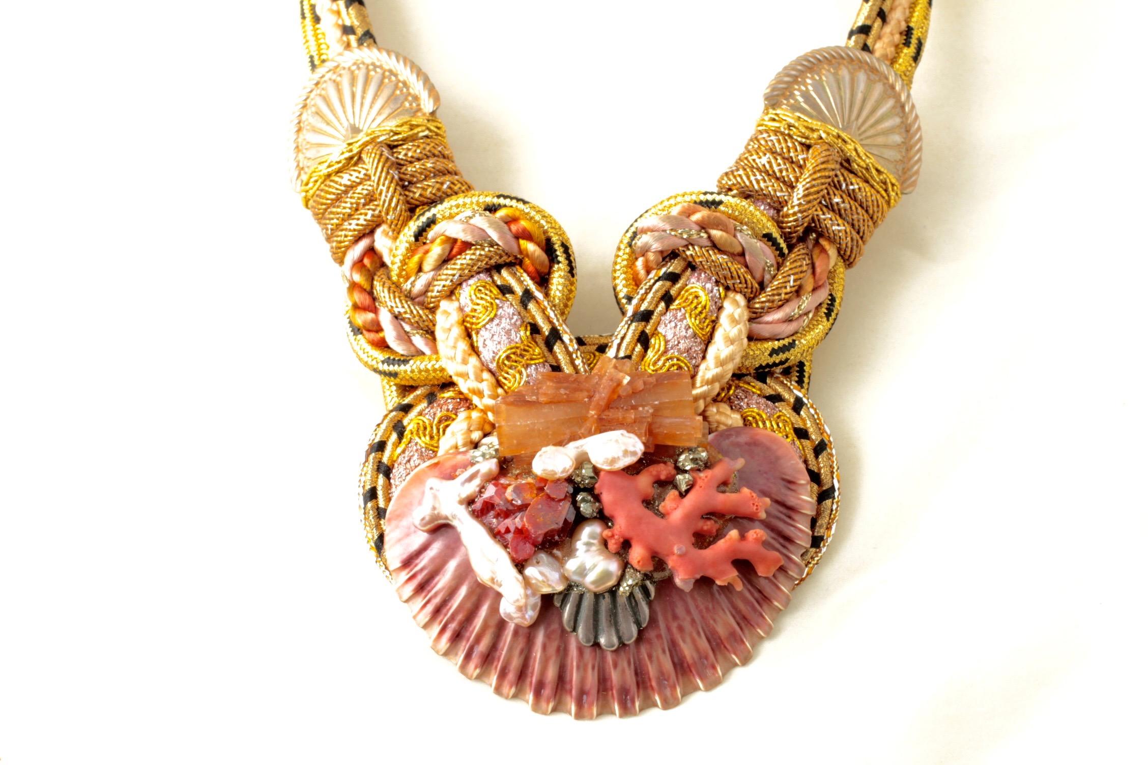 Designer Signature Alex & Lee Multi Gemstone and Cord Statement Bib Necklace 124 Moderno en venta