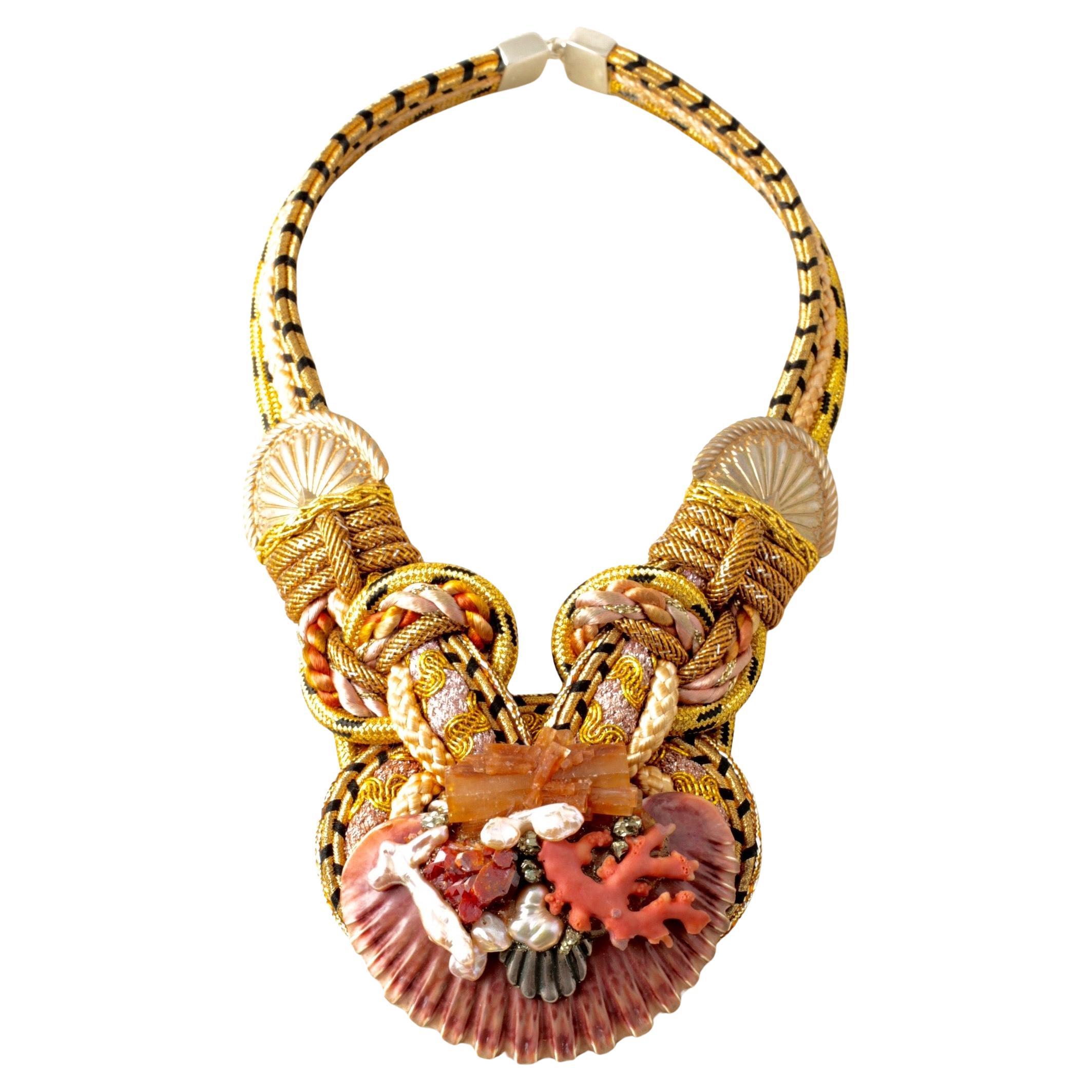 Designer Signature Alex & Lee Multi Gemstone and Cord Statement Bib Necklace 124 en venta