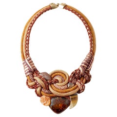Designer Signature Alex & Lee Multi Gemstone and Cord Statement Bib Necklace 172