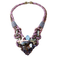 Designer Signature Alex & Lee Multi Gemstone and Cord Statement Bib Necklace 786