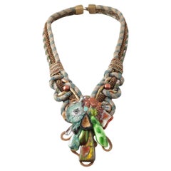 Designer Signature Alex & Lee Multi Gemstone and Cord Statement Bib Necklace 938