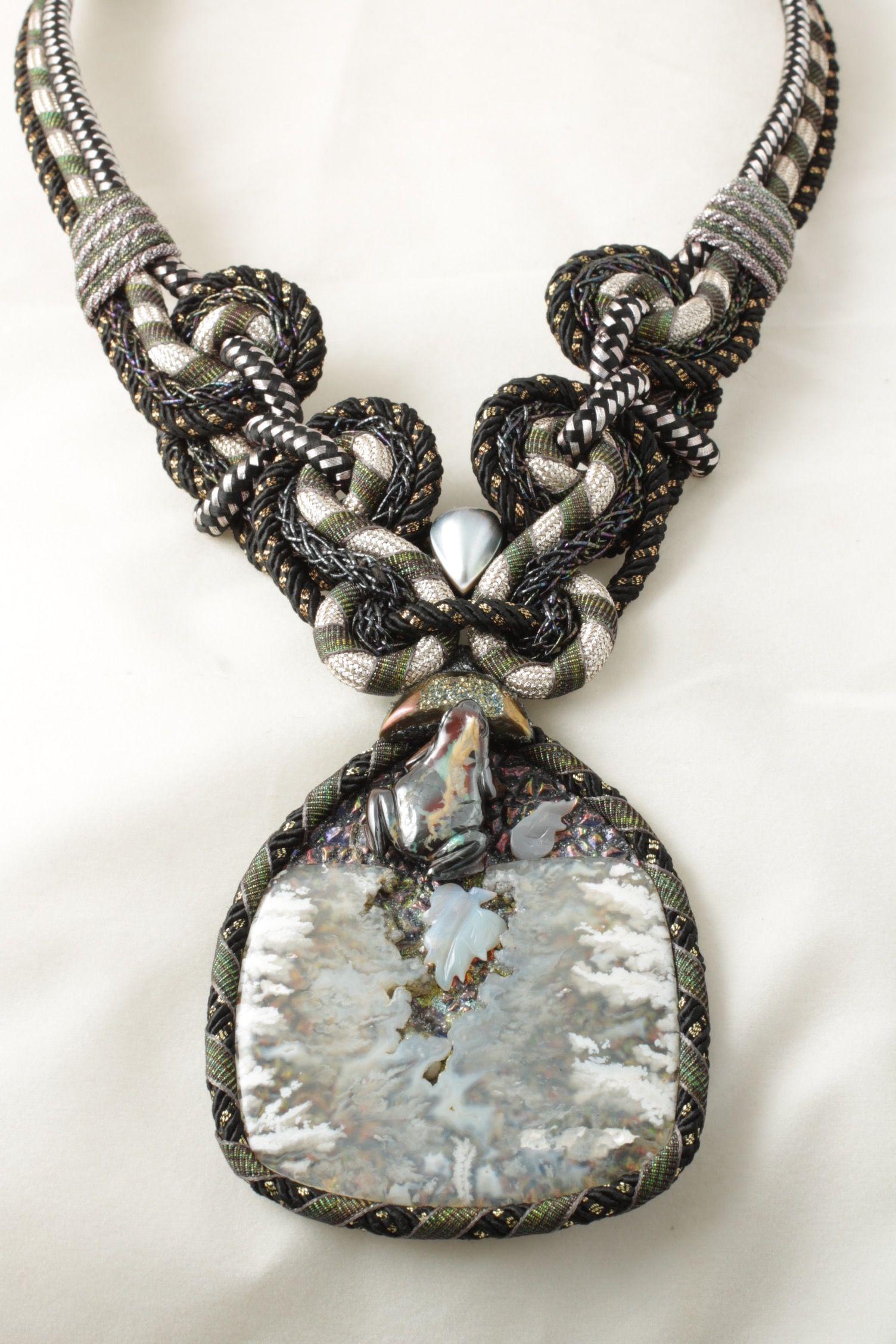 Modern Designer Signature Alex & Lee Multi Gemstone Cord Statement Bib Necklace 1311 For Sale