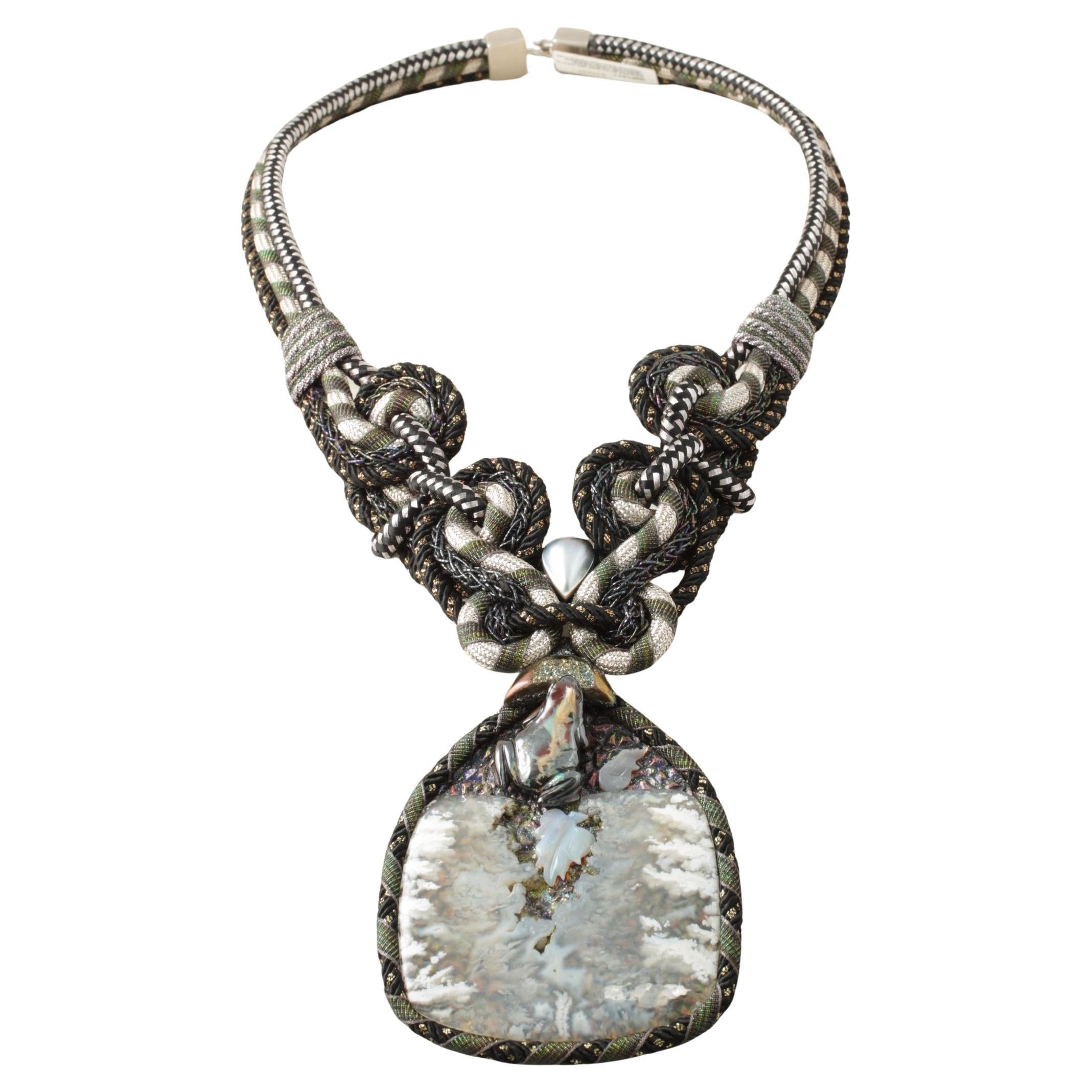 Designer Signature Alex & Lee Multi Gemstone Cord Statement Bib Necklace 1311 For Sale