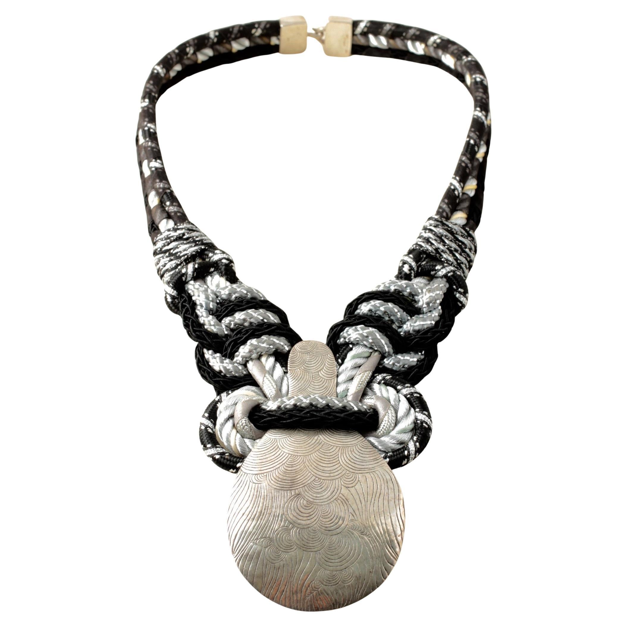 Firma d'autore Alex & Lee Silver Collana con cordoncino nero e argento 1306 in vendita