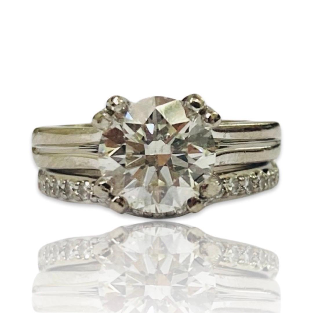 Round Cut Designer Signed 3.00 Carat Diamond Engagement Ring 18k White Gold  For Sale