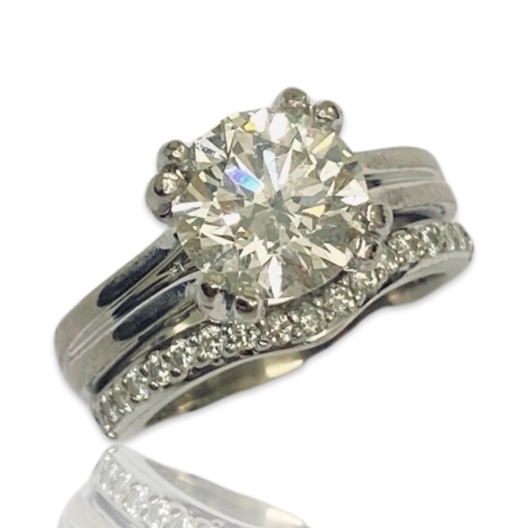 Designer Signed 3.00 Carat Diamond Engagement Ring 18k White Gold  For Sale 3