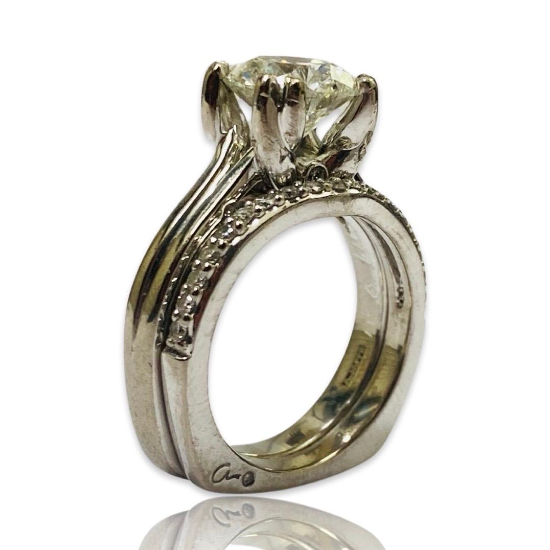 Designer Signed 3.00 Carat Diamond Engagement Ring 18k White Gold For Sale 4