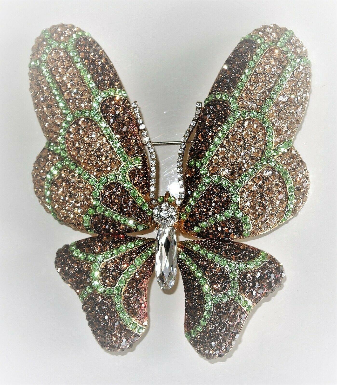 Mixed Cut Designer Signed CARLO ZINI Large Butterfly Sparkling Crystal Brooch Pin Italy For Sale