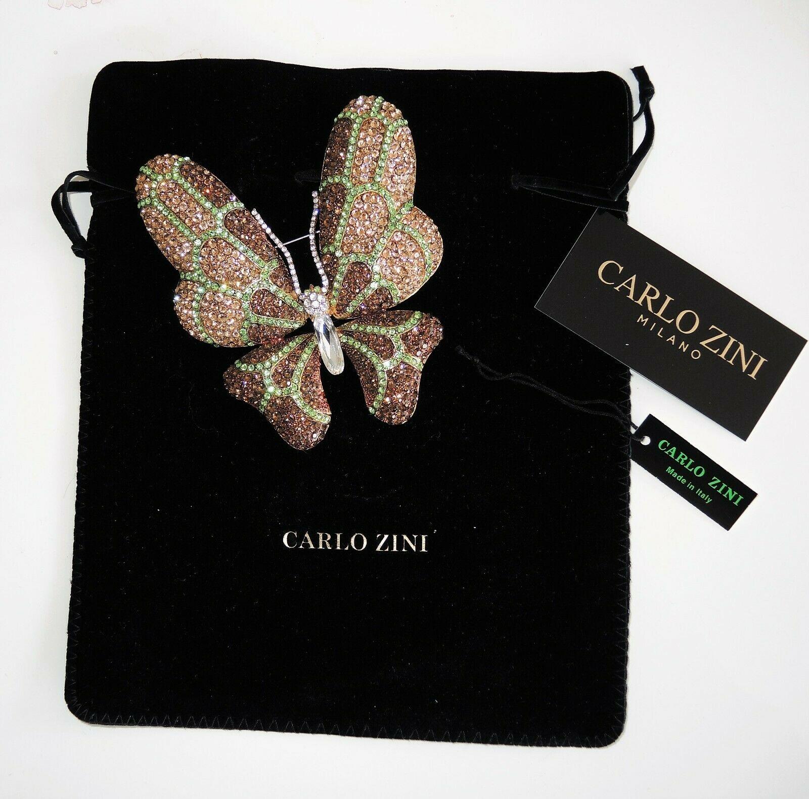 Designer Signed CARLO ZINI Large Butterfly Sparkling Crystal Brooch Pin Italy In New Condition For Sale In Montreal, QC