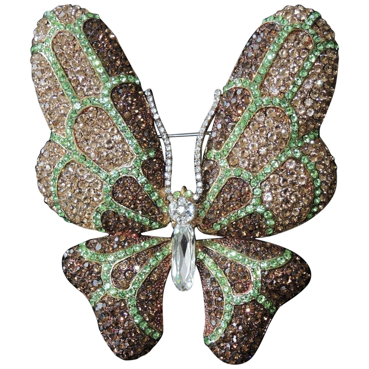 Designer Signed CARLO ZINI Large Butterfly Sparkling Crystal Brooch Pin Italy For Sale
