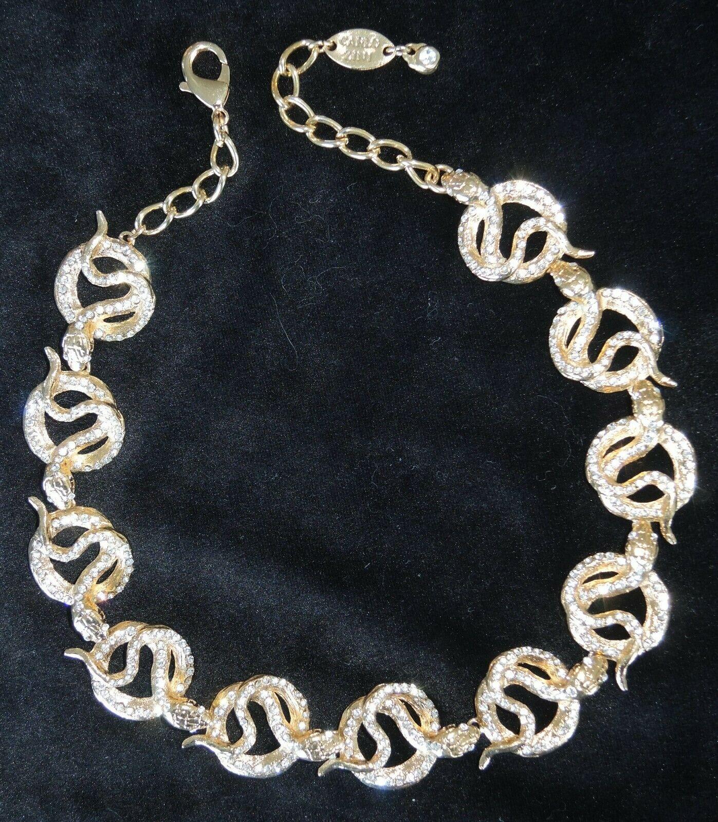 Women's Designer Signed Carlo Zini Sparkling Crystal Serpent Snake Link Necklace For Sale