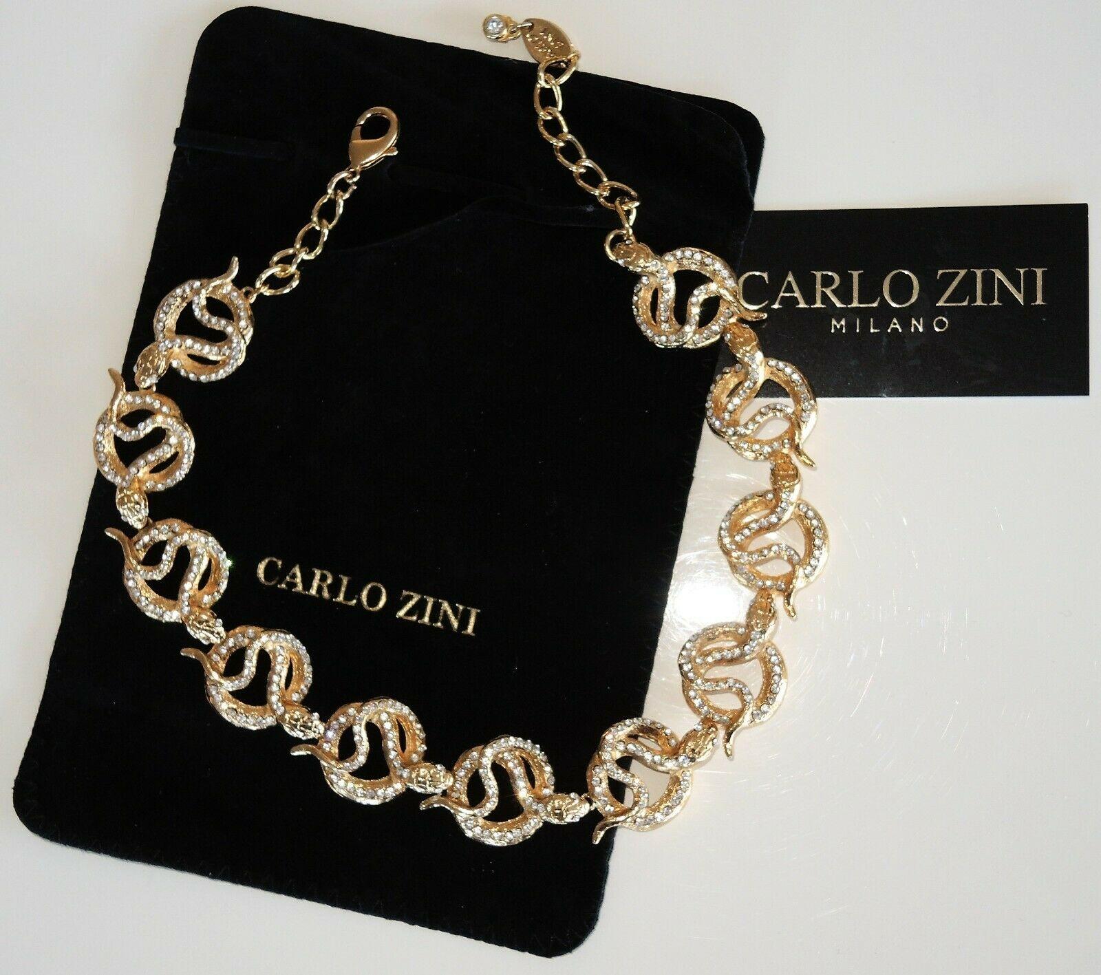 Designer Signed Carlo Zini Sparkling Crystal Serpent Snake Link Necklace For Sale 1